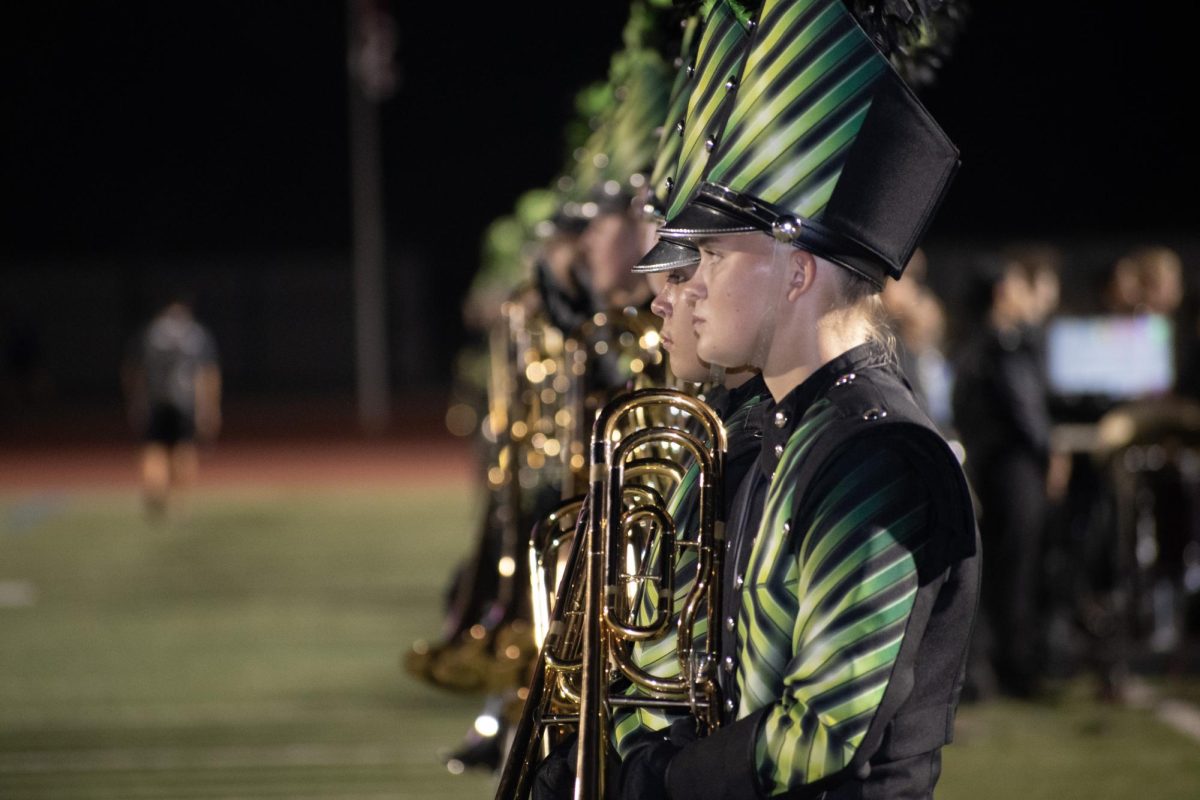 Reagan Band members line up to prepare for the NEISD Fall Festival performance on Tuesday, Sept. 24 at Heroes Stadium.