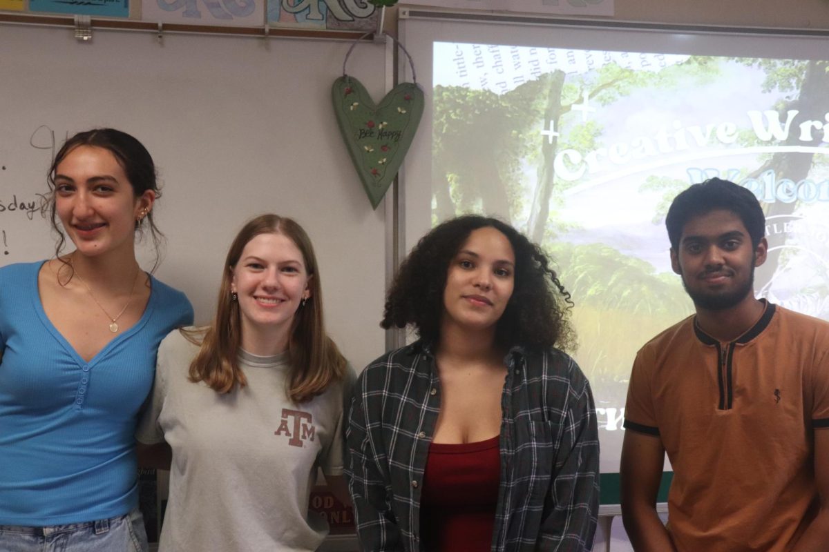 Creative Writing Club officers include (from left) Vice President Mariana Galindo, Event Coordinator Kaitlin Tredemeyer, Social Media Coordinator Suvidh Shyam