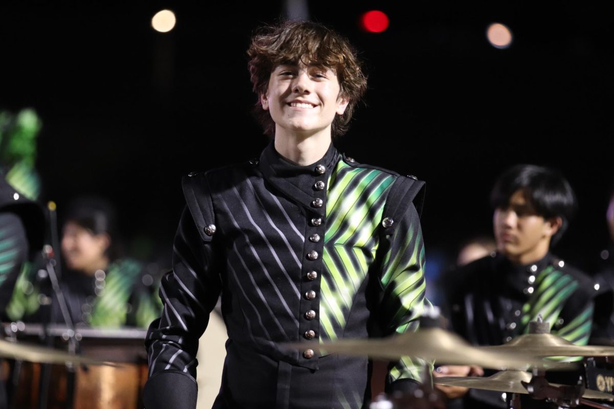 The front ensemble center marimba Gavin Reed Johnson leading the section with pride.